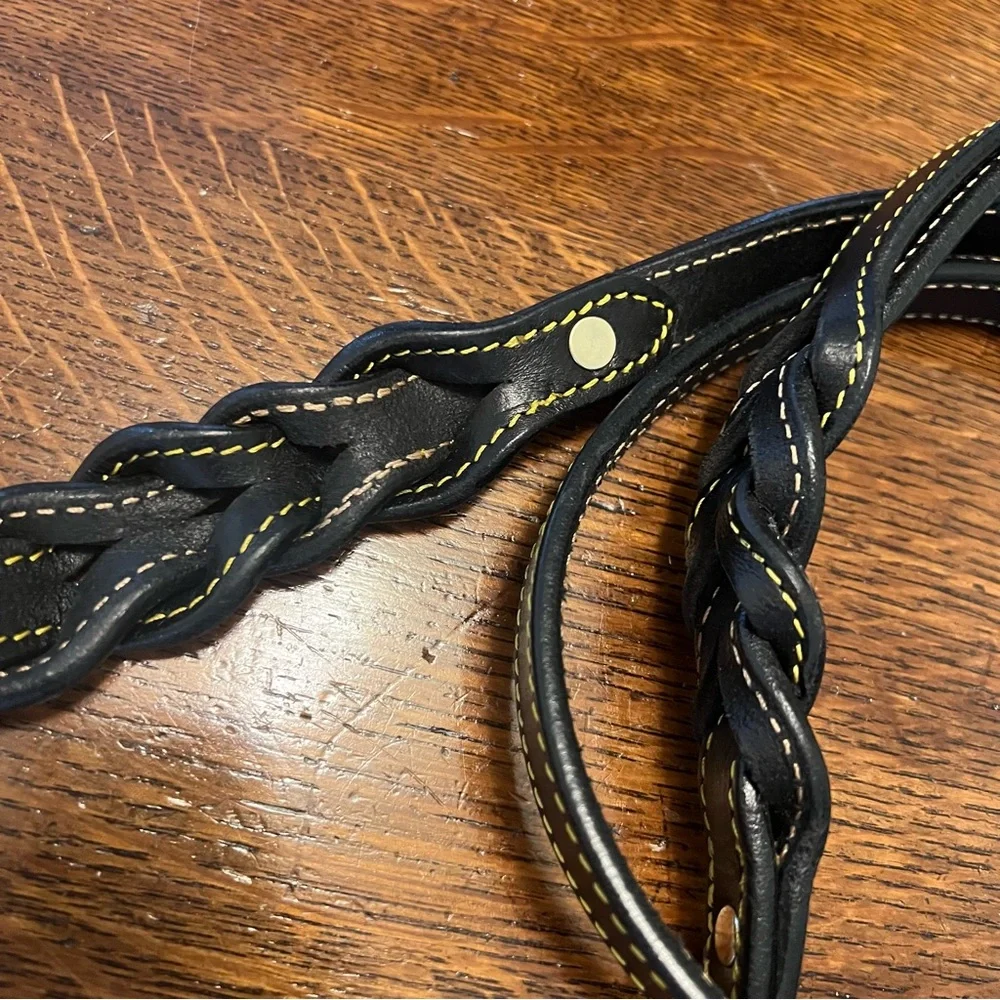 Soft Touch Leather Braided TwoTone Handle Dog Leash, black tan, 6ft NWOT